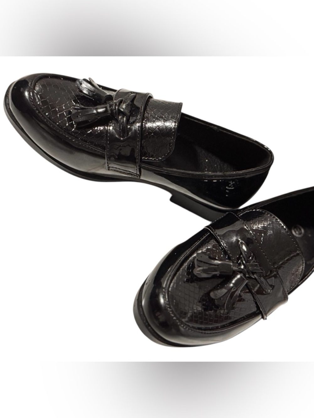 Black Faux Patent Leather Tassel Loafers - Size 27 (Kids/Toddler)